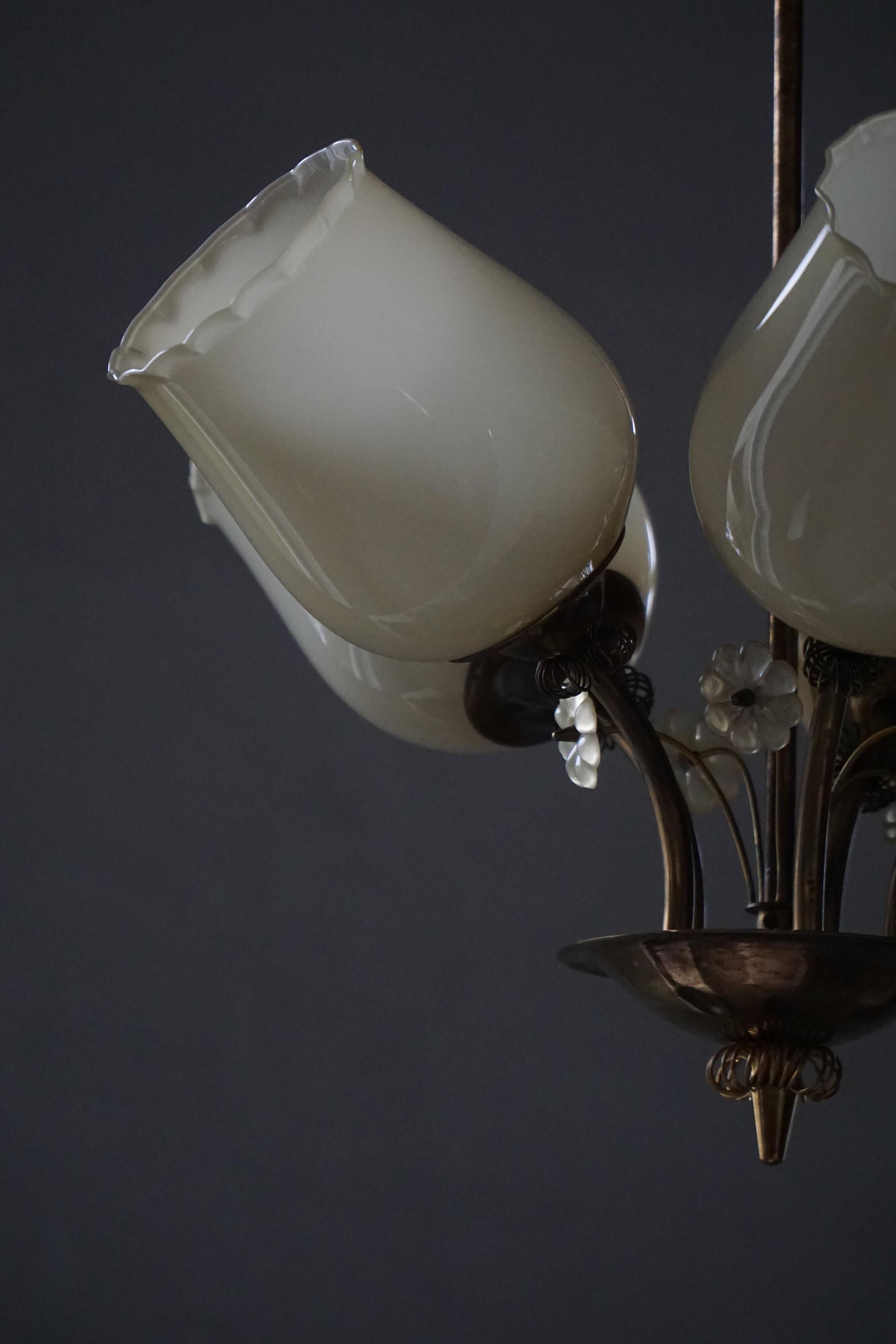 Brass and Glass Mid-Century Chandelier by Itsu, Finland, 1950s