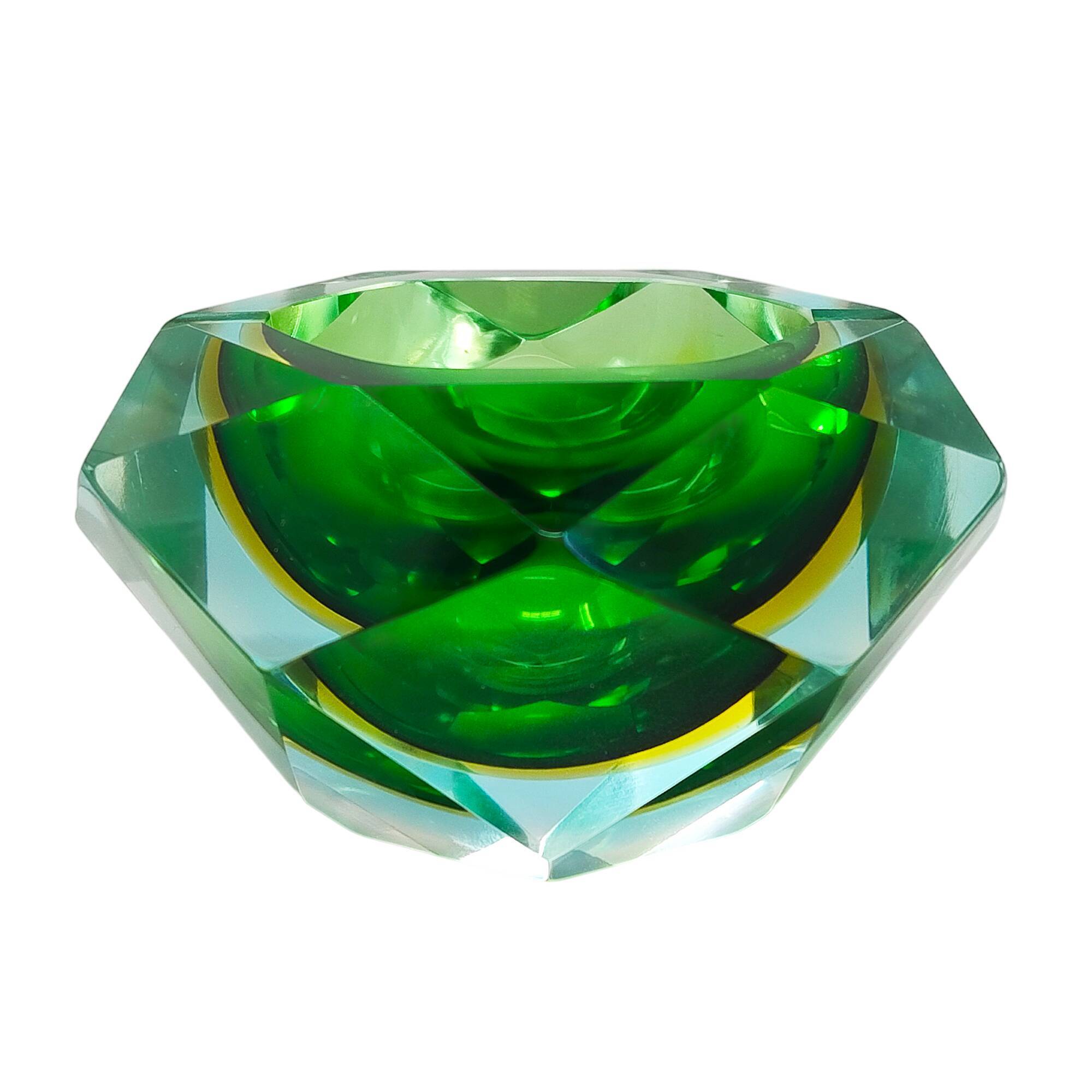 1960s Stunning large green and yellow ashtray/bowl/catchall by Flavio Poli for Seguso