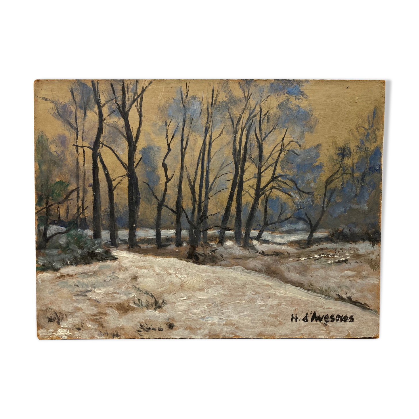 Oil on vintage landscape panel