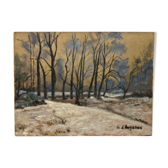 Huile sur panneau paysage vintage