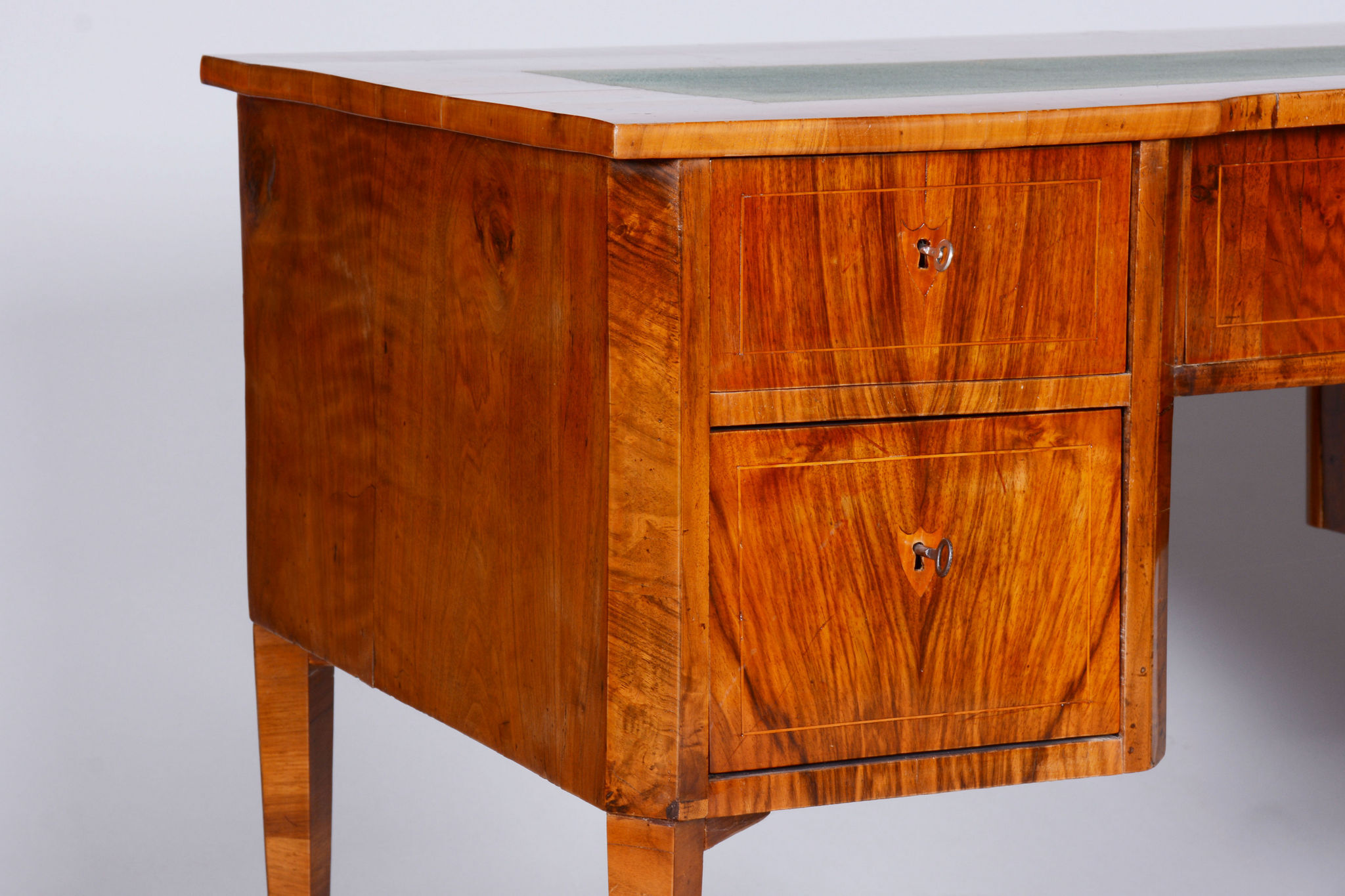 Restored biedermeier walnut writing desk, revived polish, czechia, 1830s