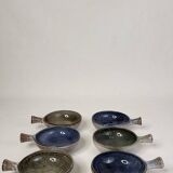 6 J&N Pierlot Ratilly stoneware cups - Puisaye