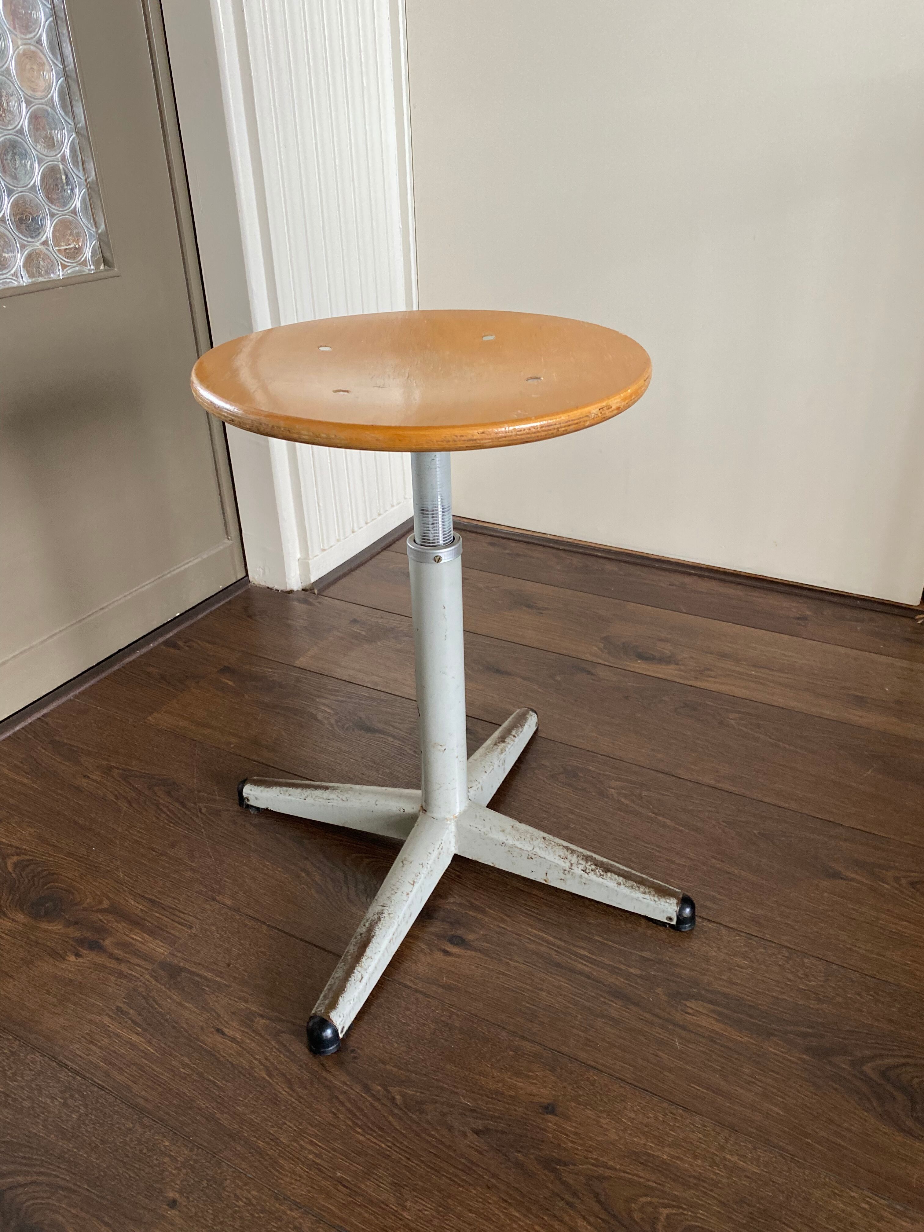 Vintage Industrial Height Adjustable Swivel Stool, 1960s
