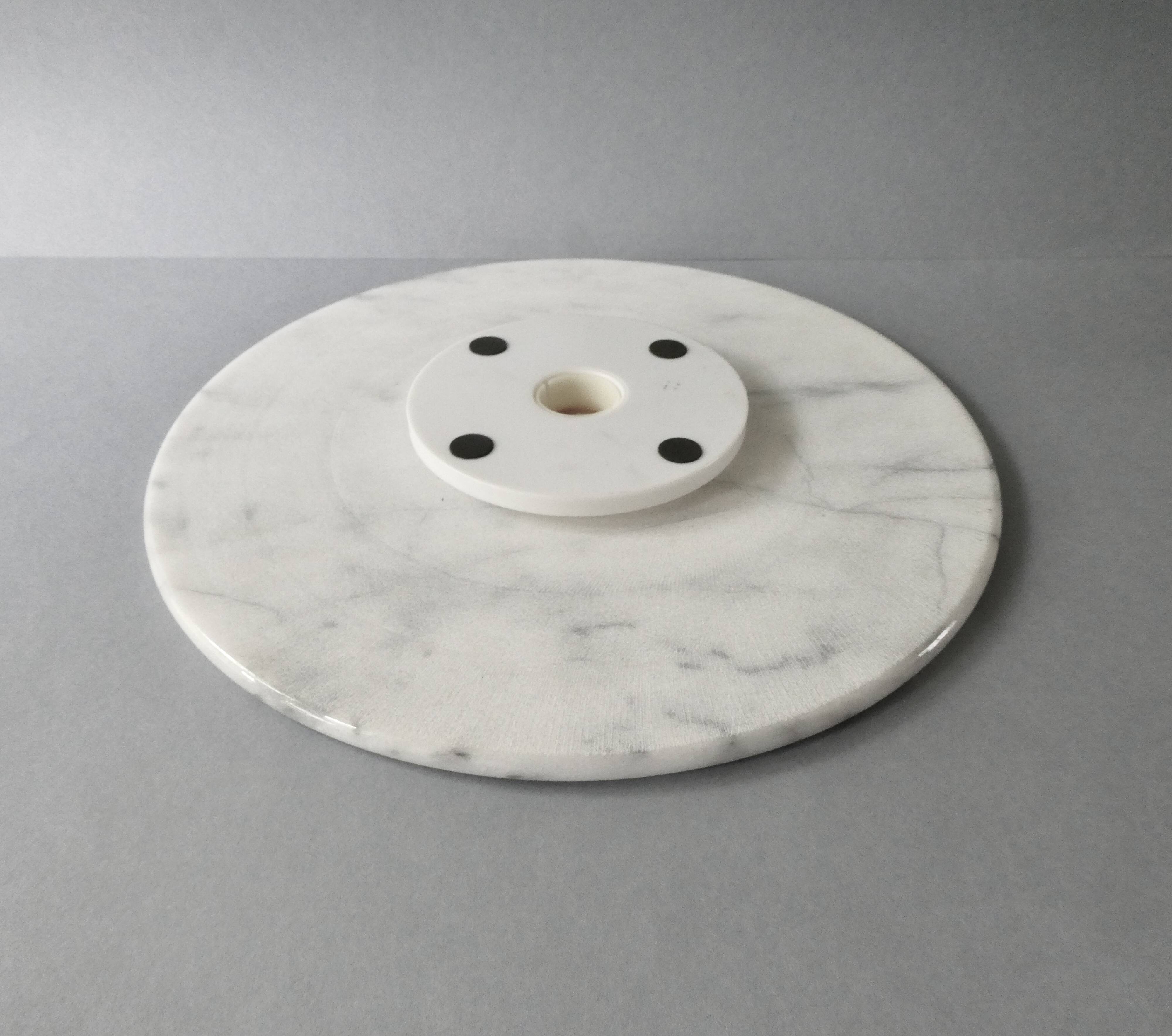 Large white marble cheese platter, rotating, D 31 cm