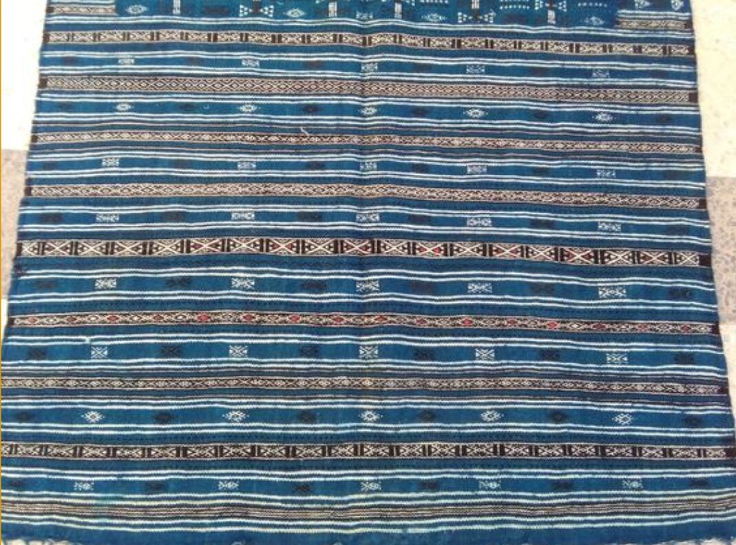 Carpet kilim blue and black handmade 127 x 217 cm