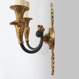 Impressive set of a large bronze Empire Chandelier with 2 wall lights, Belgium ca. 1950