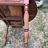 Louis Philippe oval shuttered table in solid cherry wood with 2 drawers.