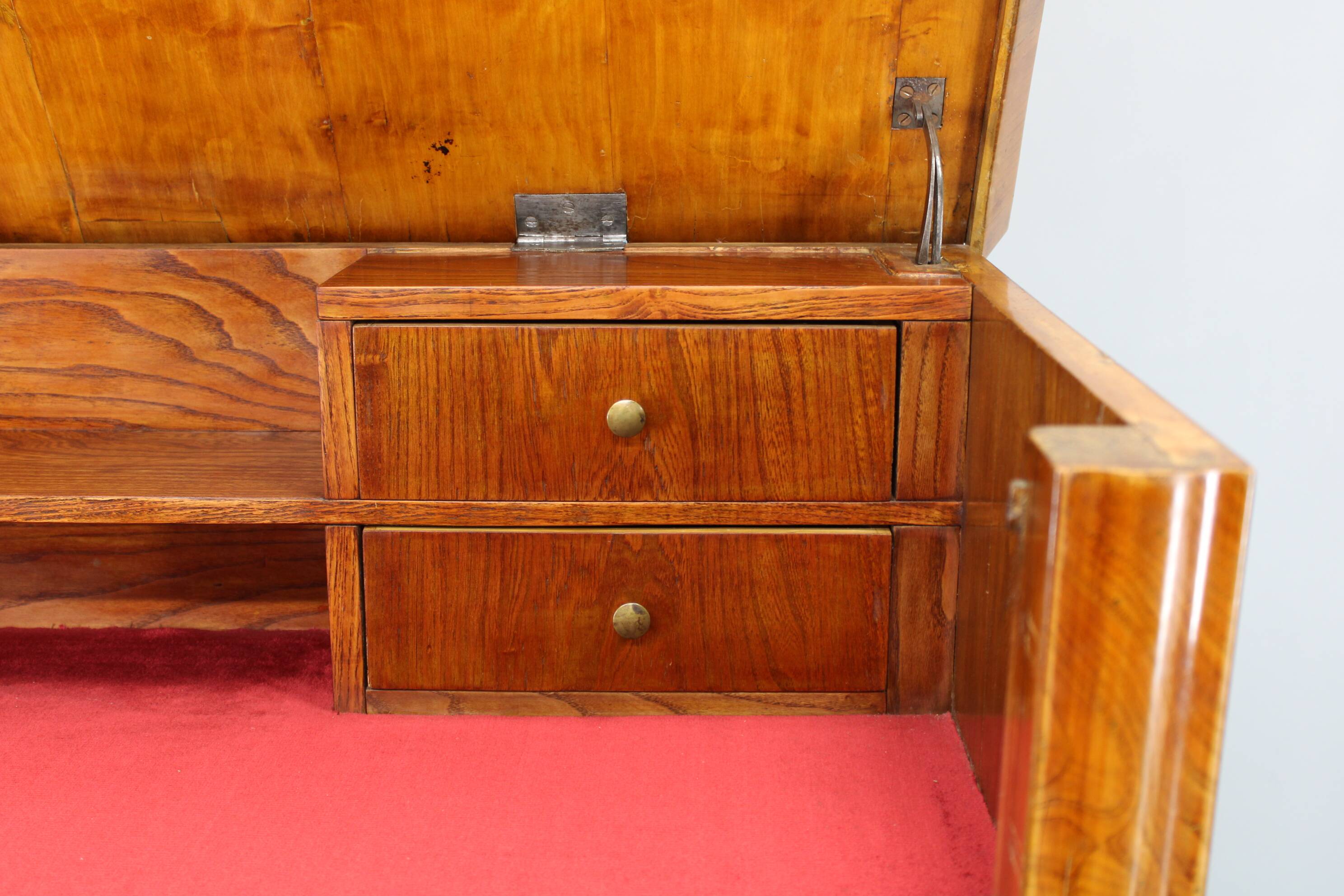 1930s Antique Cabinet with Writing Area in Walnut Finish ,Czechoslovakia