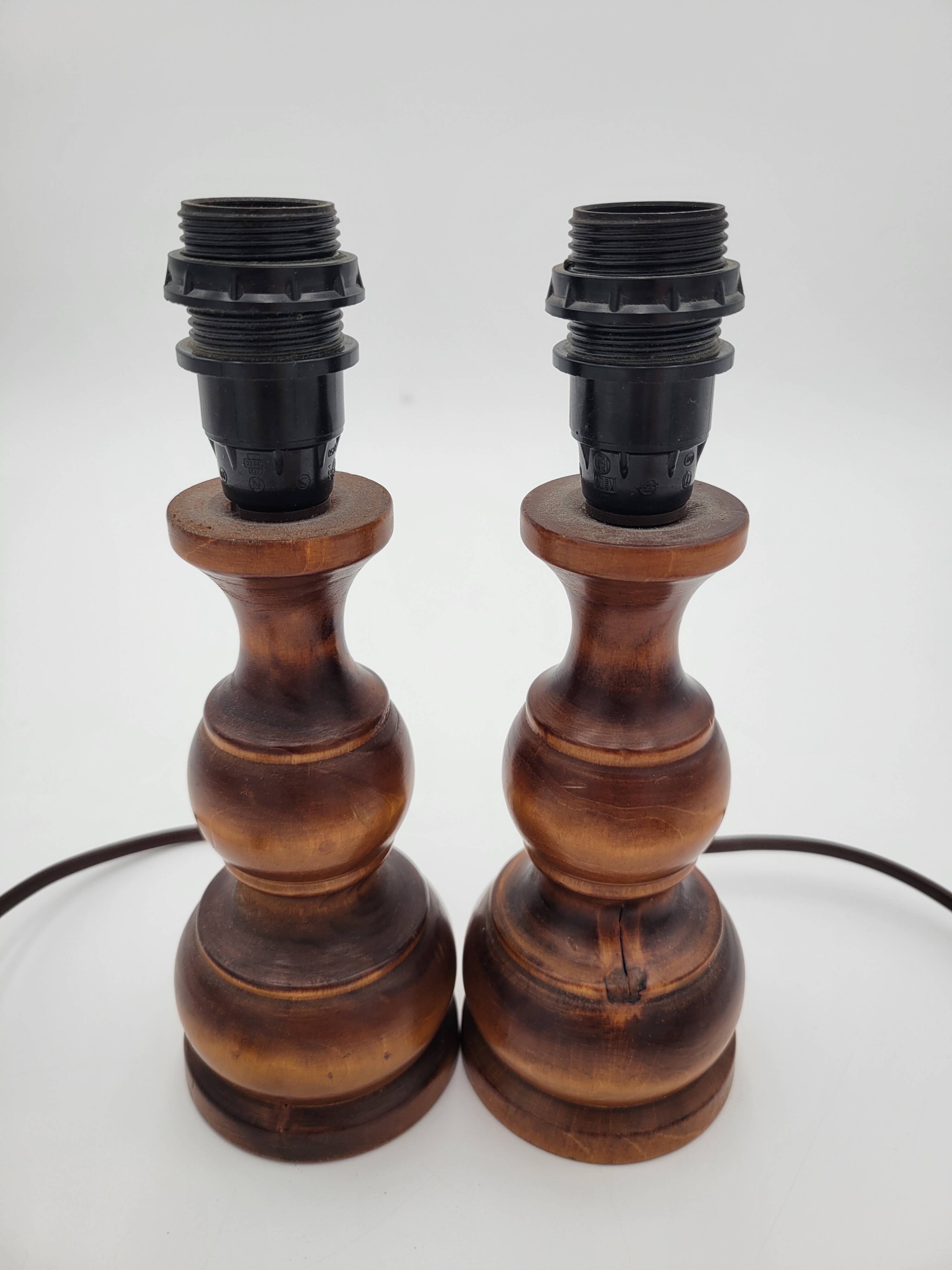 Pair of turned wooden bedside lamps