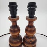 Pair of turned wooden bedside lamps