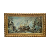 Huile sur toile, marine, chalutier, marcel thomas peintre jurassien, grande
