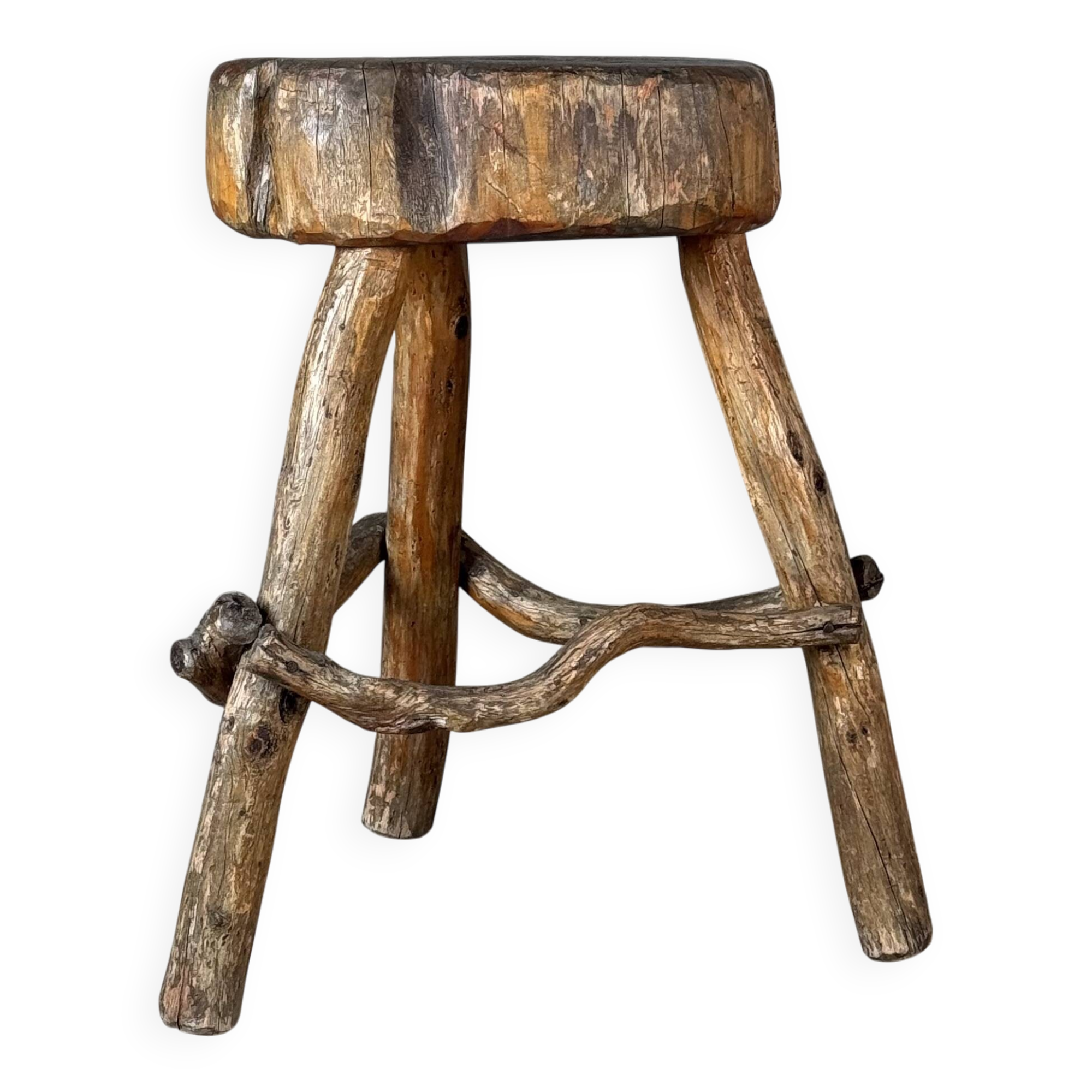Late 19th Century Rustic Alpine Stool from Valle d'Aosta, Italy