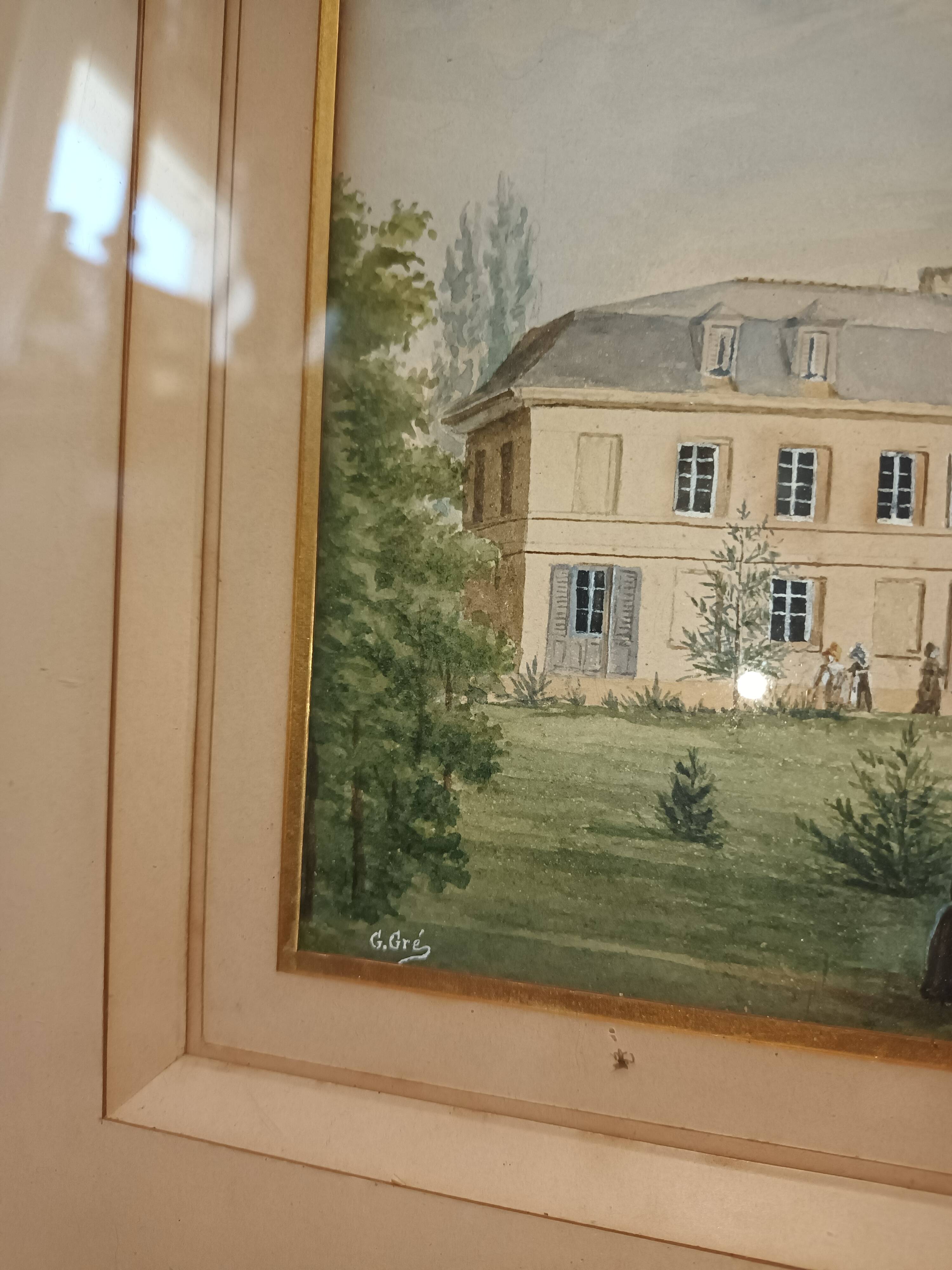 Colorful antique engraving G.Gré