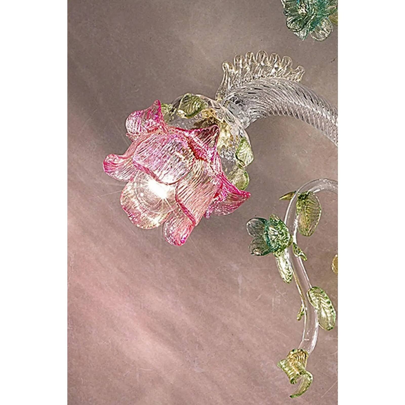 Applique murale en verre de Murano floral classique de luxe — rose et vert vénitien