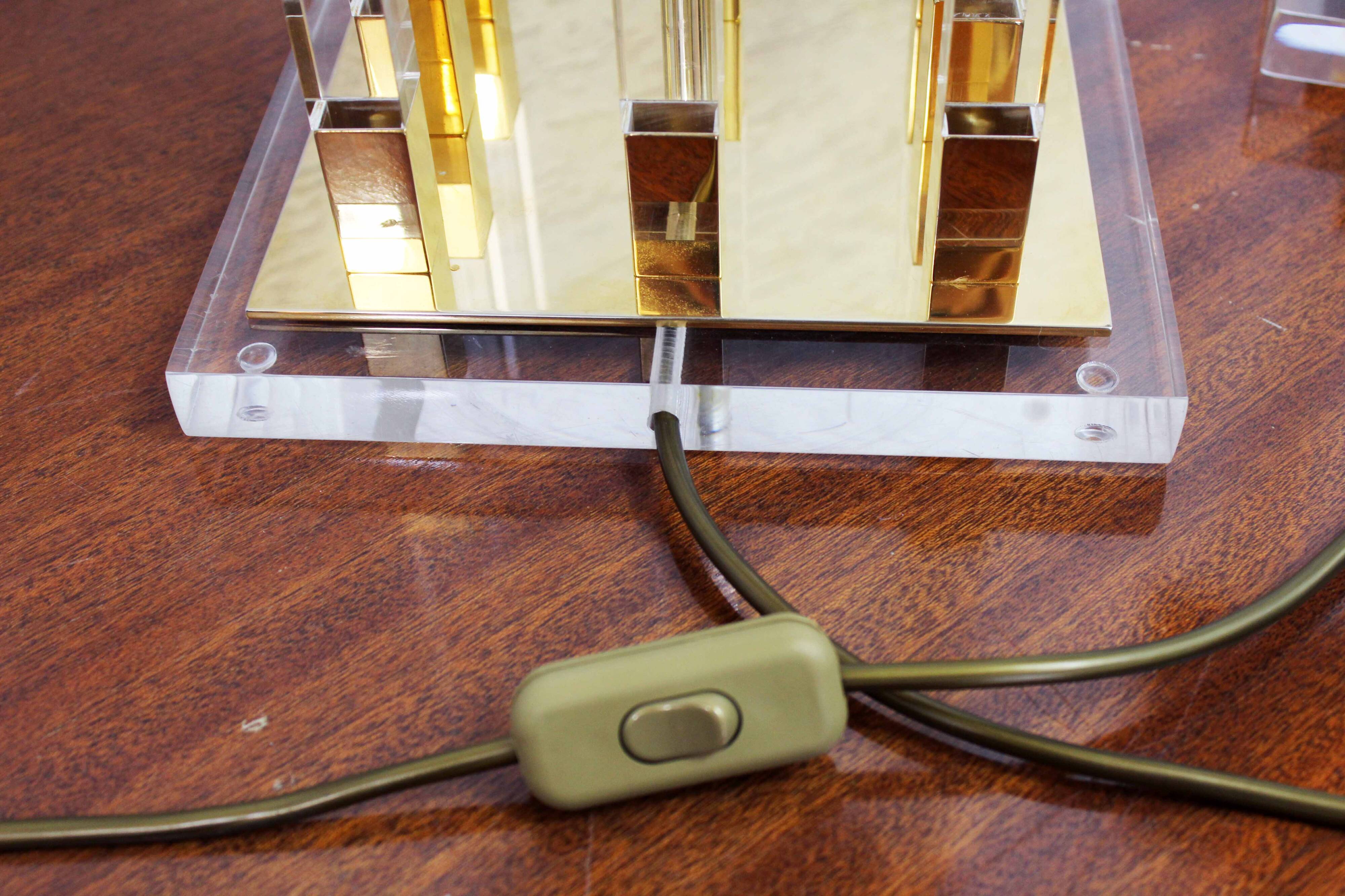 Pair of plexiglass and brass lamps, Italy 1970