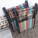 Duo of wood and canvas folding armchairs