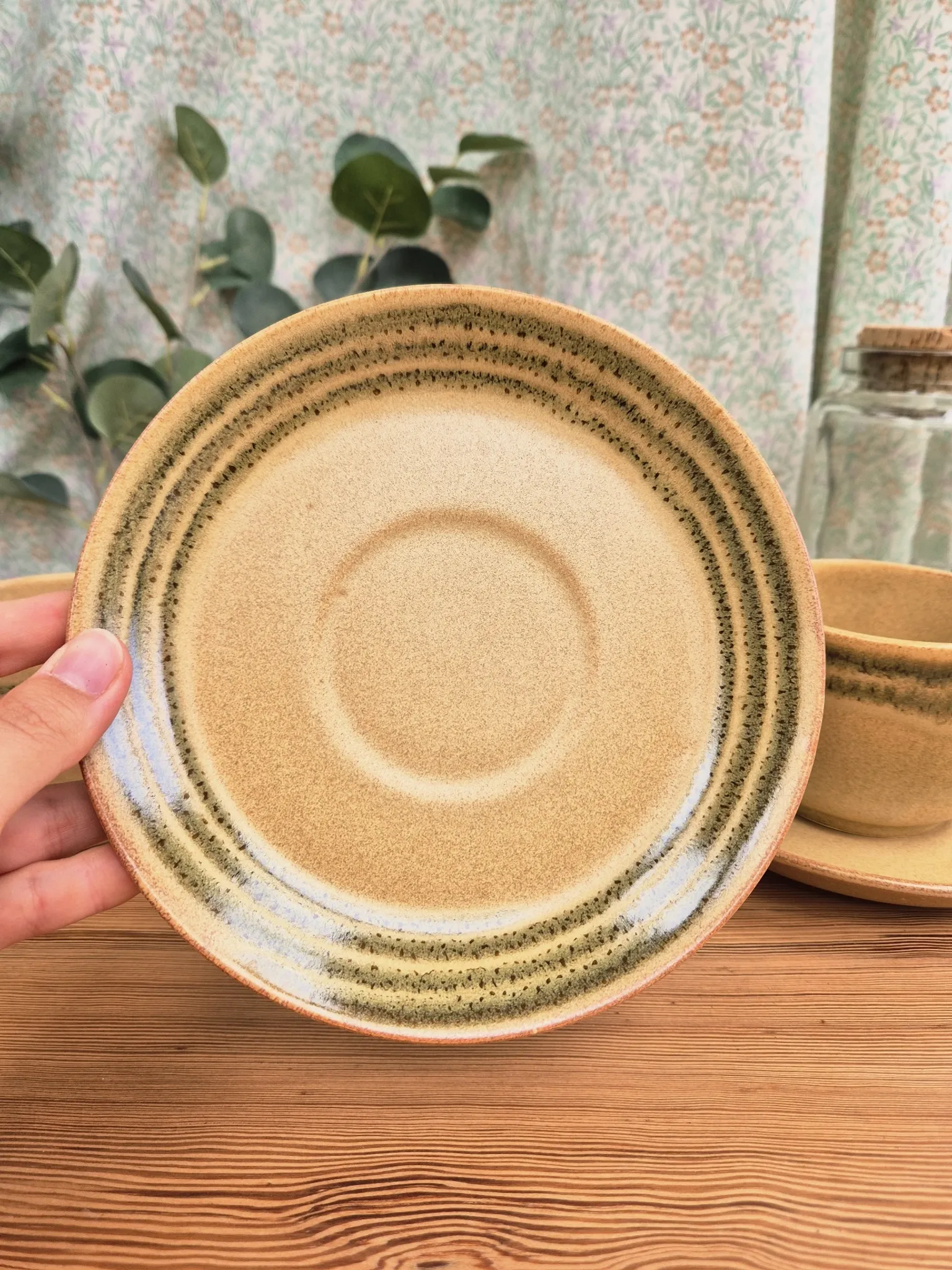 Two vintage Sarreguemines stoneware breakfast cups.