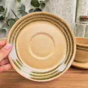Two vintage Sarreguemines stoneware breakfast cups.