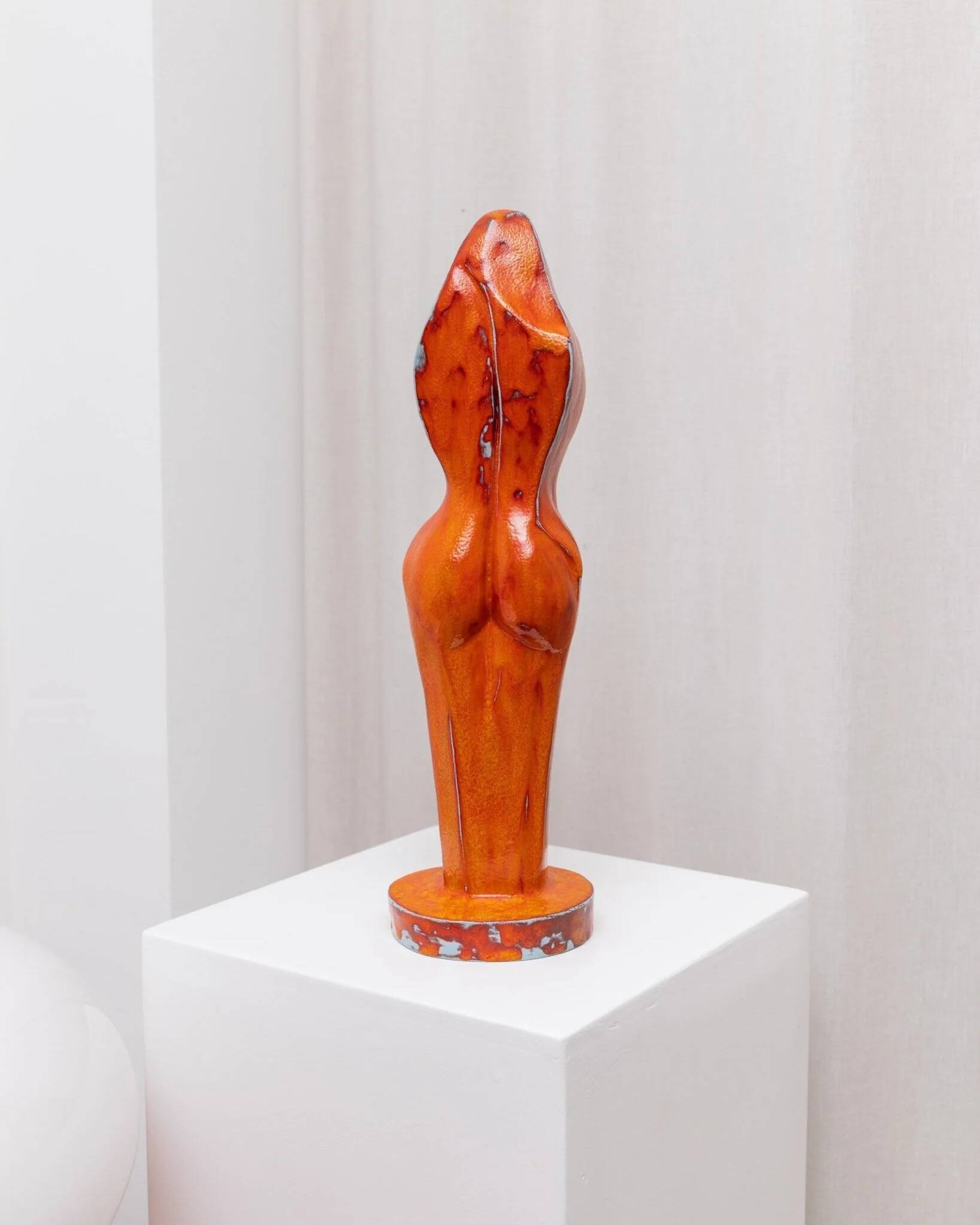 Orange Ceramic Statue by Hugo von Ott, 42cm, Mid-Century Modern Design, Handcrafted Studio Ceramic Sculpture