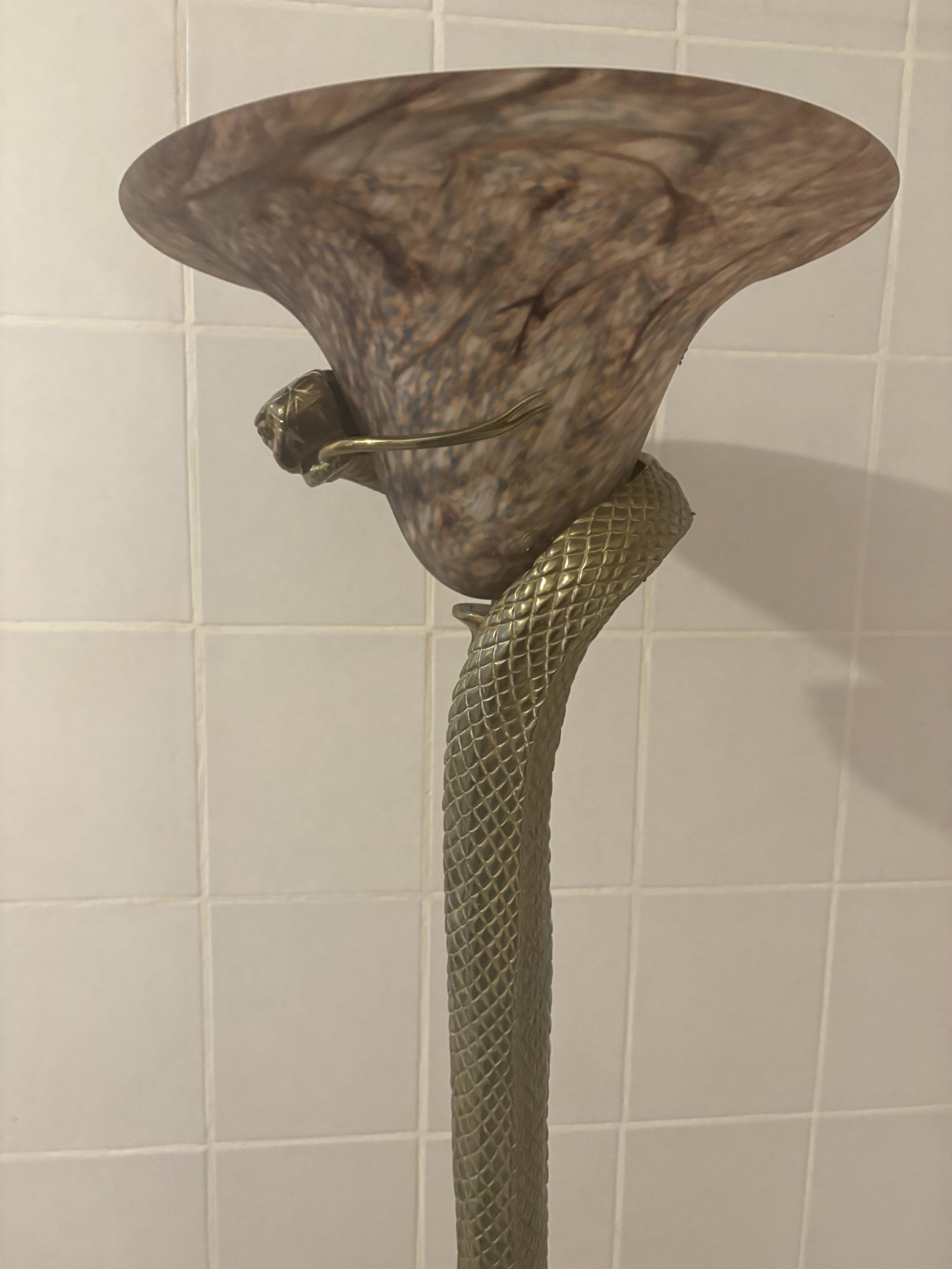 Tentacion Floor Lamp in Bronze and Opaline Edgard Brandt