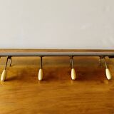 Old wall coat rack - 4 brass hooks