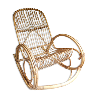 Rocking rattan and bamboo flesh Rohé Noordwolde vintage 1960