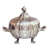 Antique Decorative Caviar Dish Caviar Serving, Silver Quadruple Plate Lid, Spoon