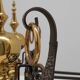 Pair of French Brass Firedogs and Wrought Iron Fireplace Grate, 20th Centur
