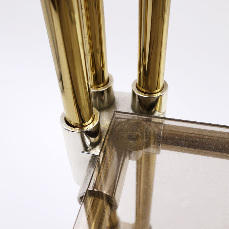 double-plated square tray in smoked glass and gilded brass structure from the late 1970s
