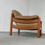 Teak and leather club armchairs