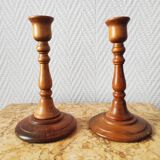 Pair of vintage turned wooden candlesticks