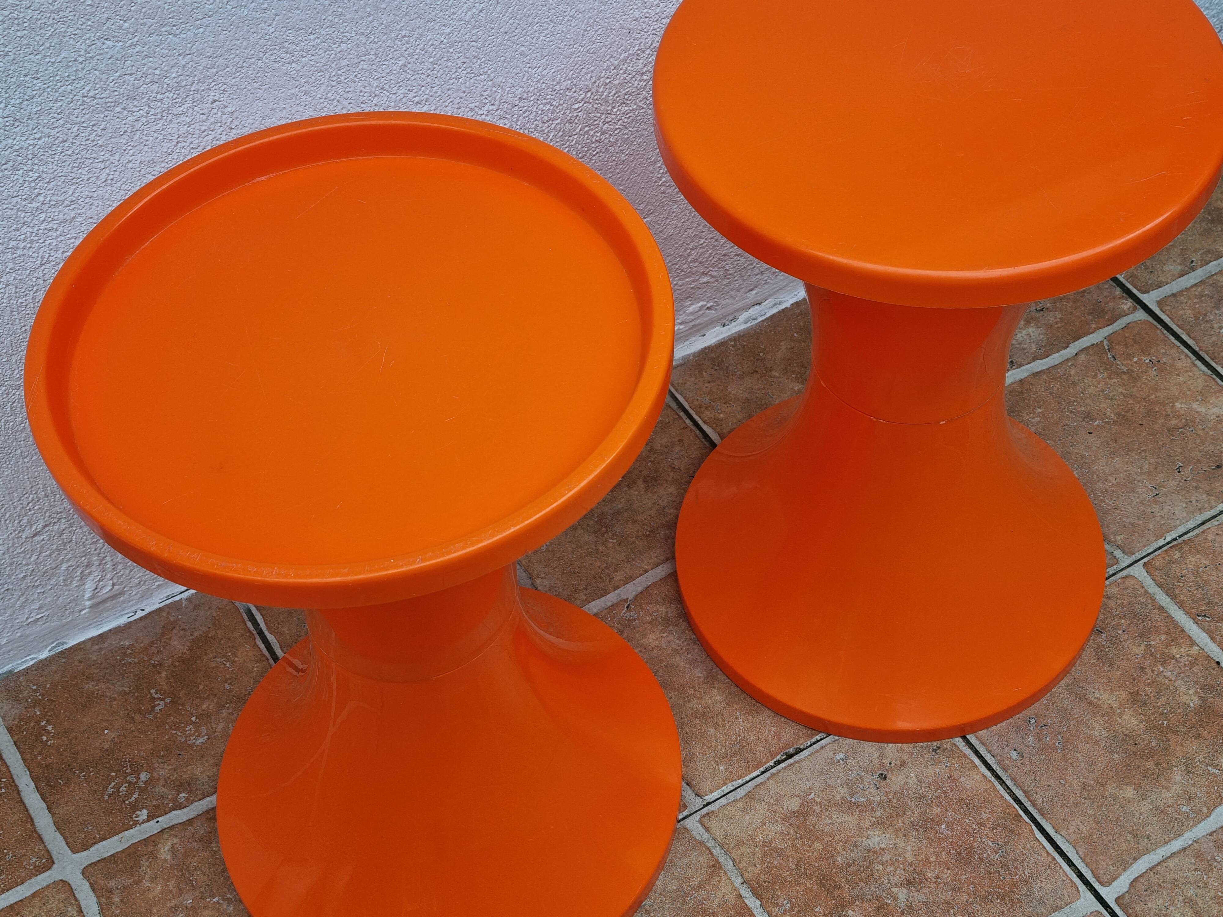 Vintage Side Table and Stool by Henry Massonnet, Orange, 1970s