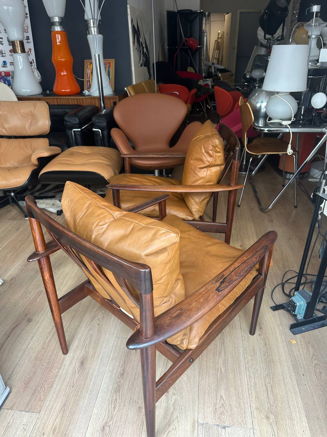 Pair of PJ 56 Grete Jalk armchairs in Rio rosewood, 60s