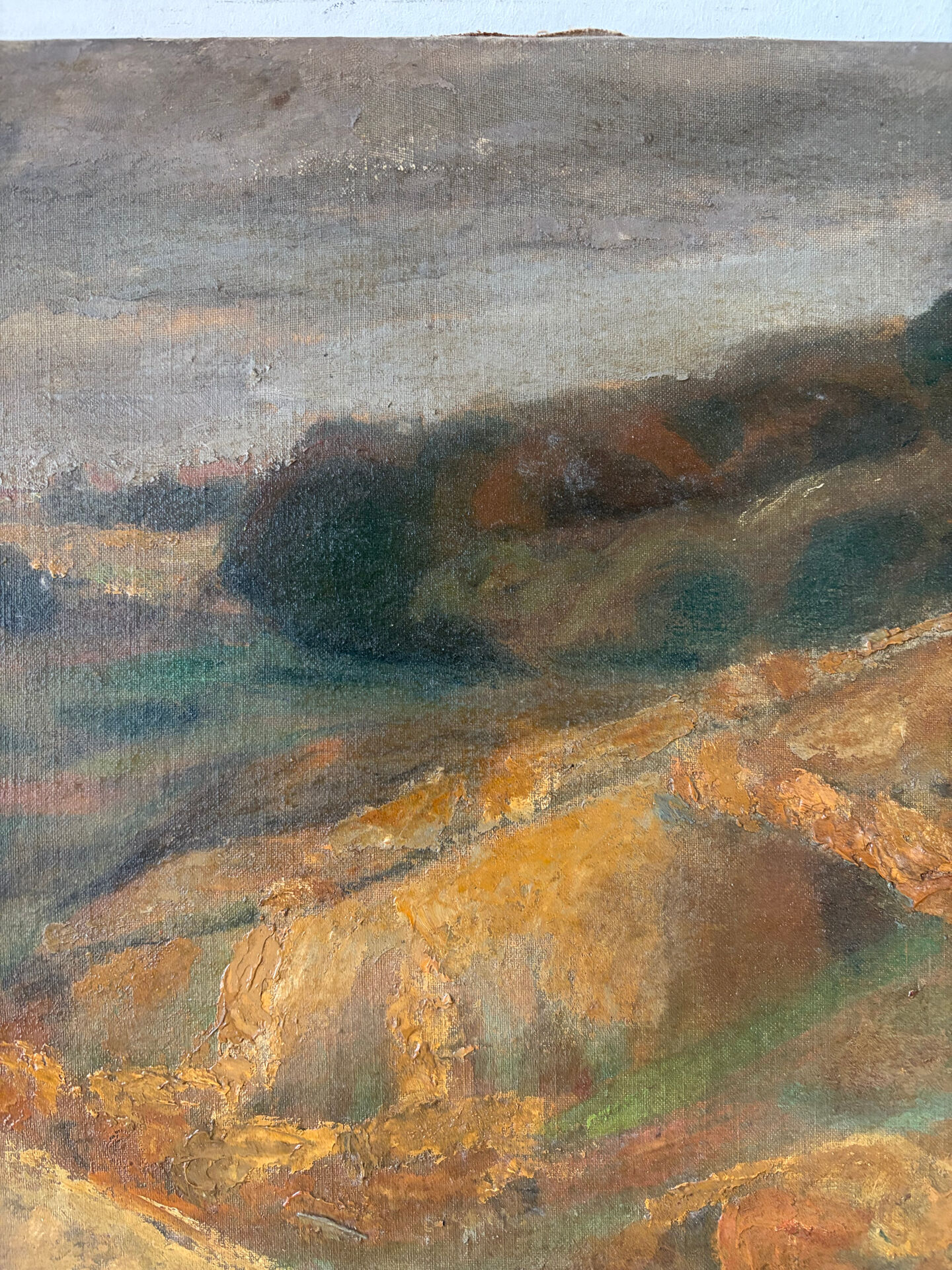 Paysage ochre et brun, huile sur toile signé