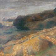 Paysage ochre et brun, huile sur toile signé