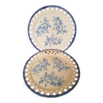 Decorative openwork plates with blue flowers