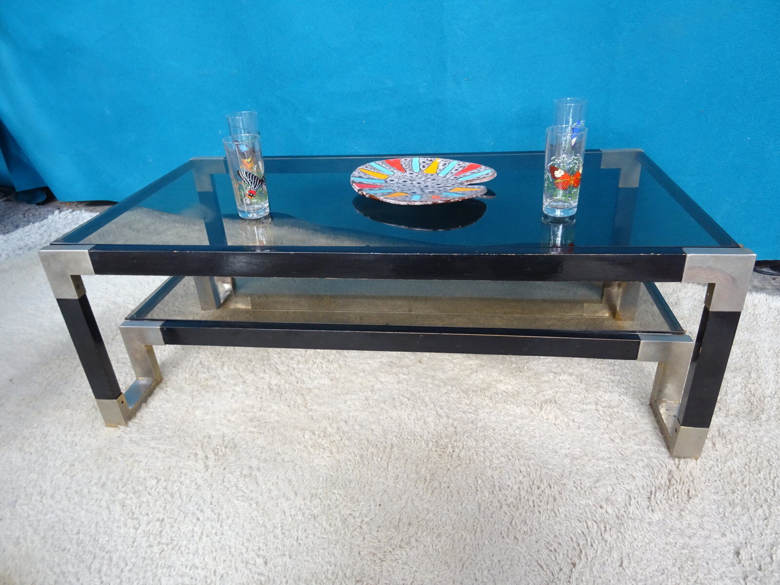 Coffee table metal smoked glasses