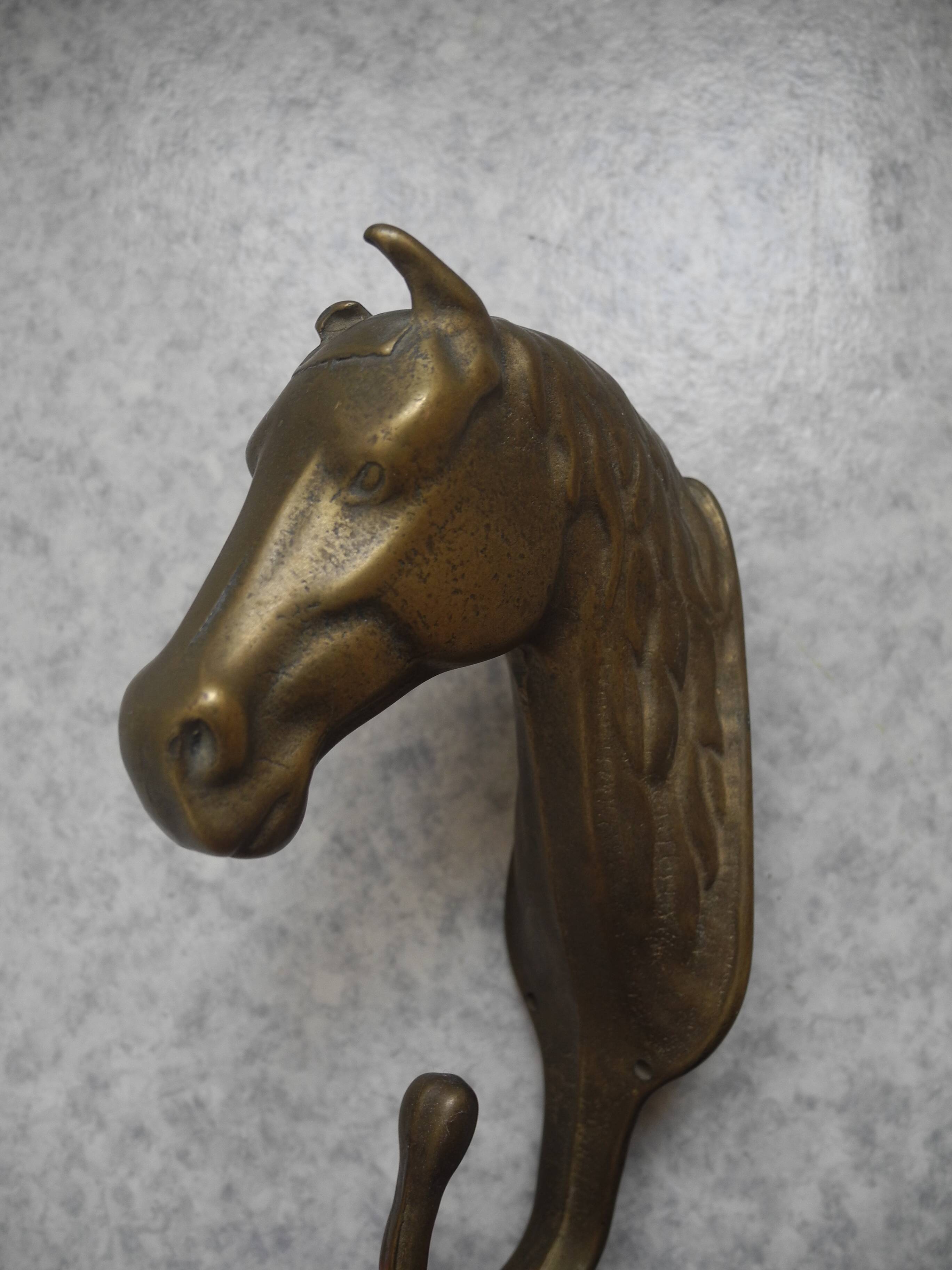 ancien patère laiton tête cheval déco vintage brass coat hook horse