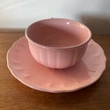 Antique salins les bains cup + saucer pink ceramic france vintage