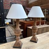 Pair of wooden base lamps