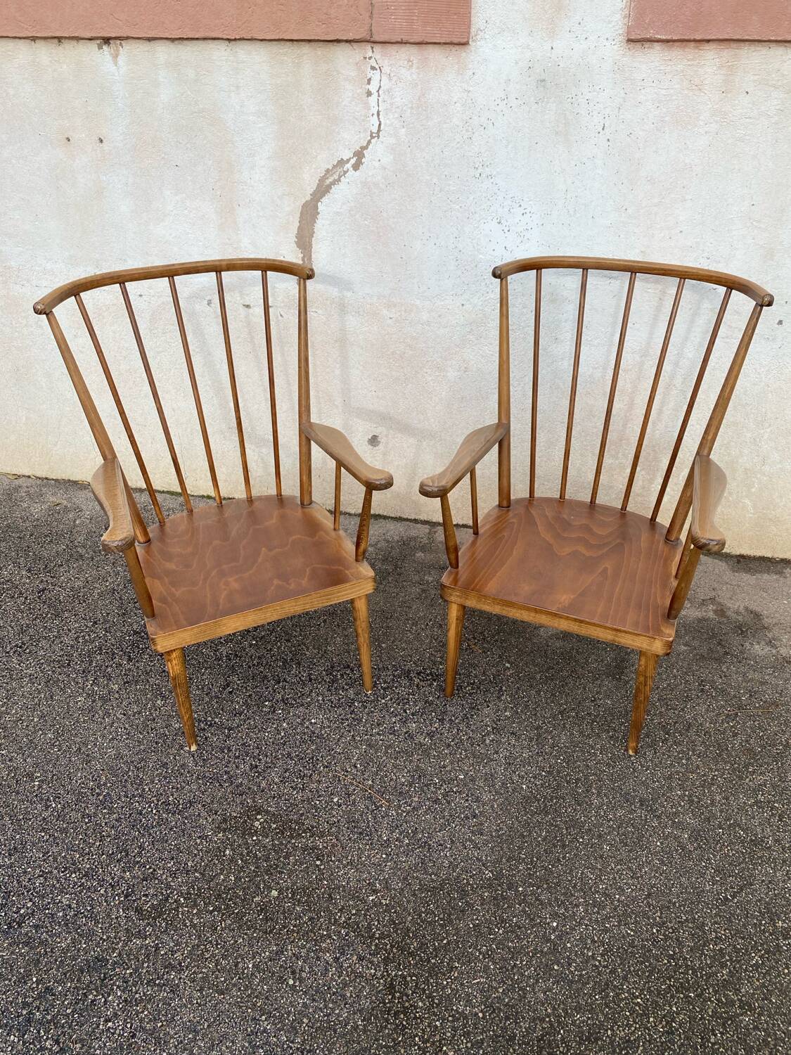 Pair of Baumann fan armchairs