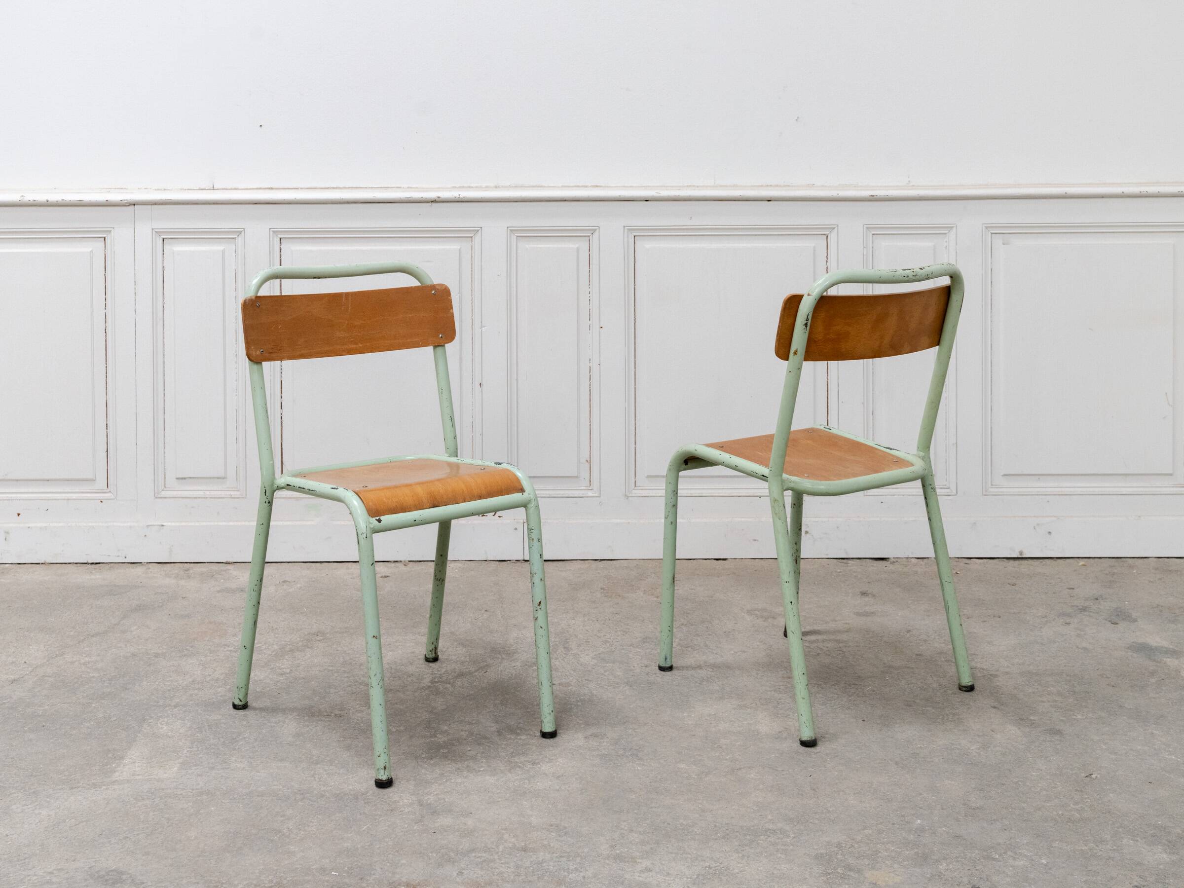 Lot de 6 chaises d’école Mobiltube turquoise 1950