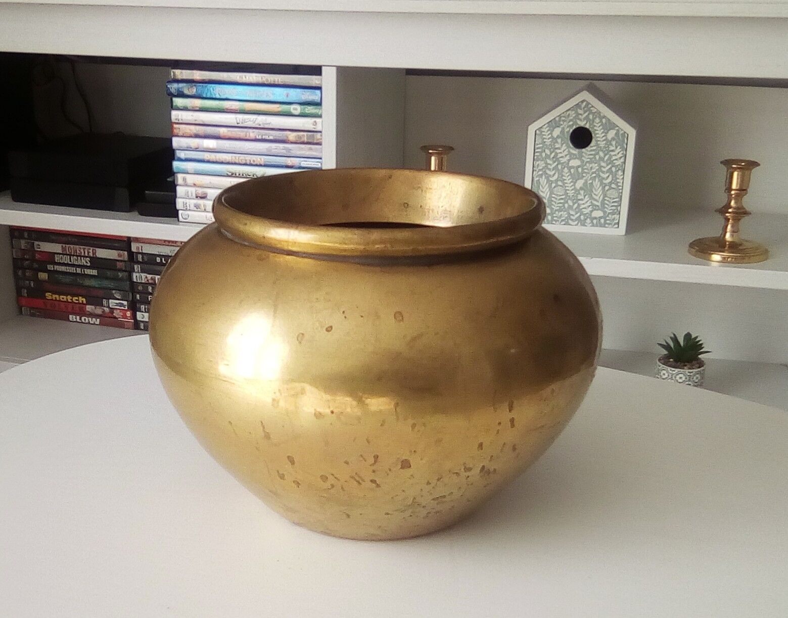 Gold solid brass art deco pot cover