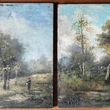 Paintings Pendant HSP "Barbizon Landscapes" signed Marty XIX°