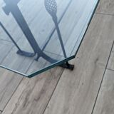 Glass and metal table with 8 chairs
