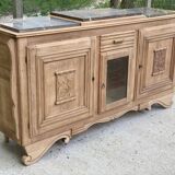 Renovated art deco sideboard in solid raw oak and gray marble 190cm