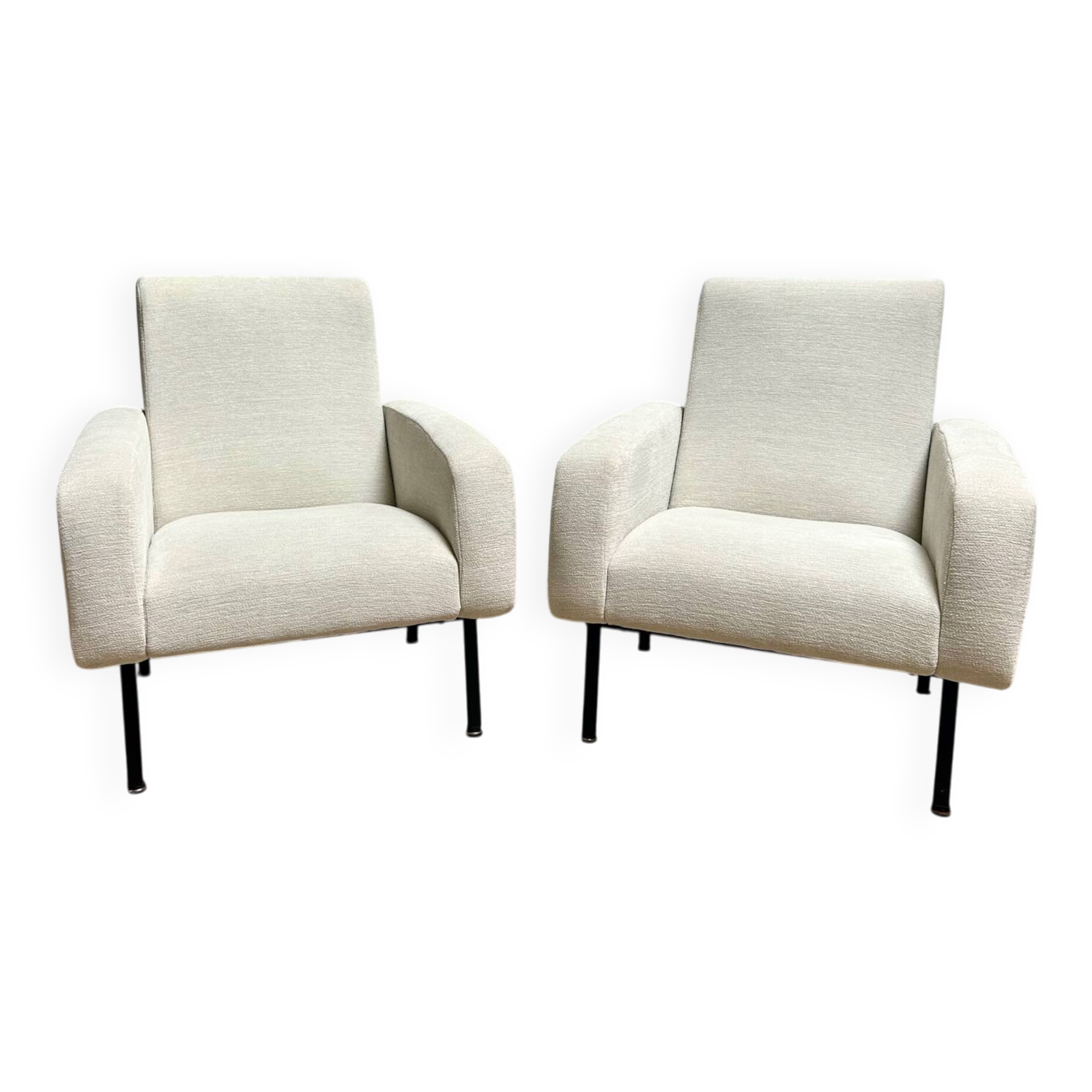 Pair of DISTEX MARCO ZANUSO ARFLEX armchairs, 1954-1960, gold frames
