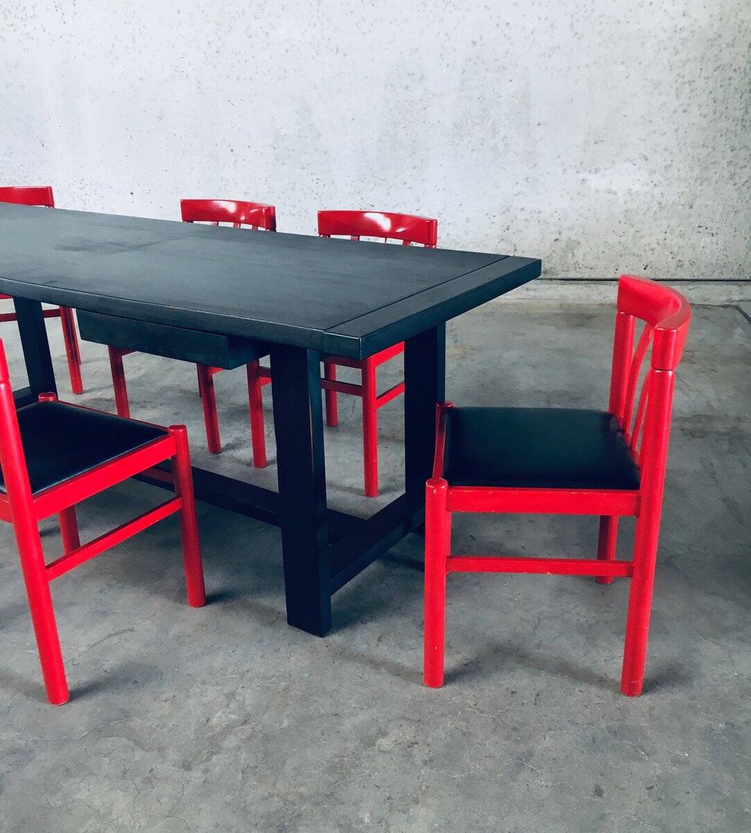 Mid-Century Modern Design Red Dining Chair Set, Belgium, 1960s, Set of 6