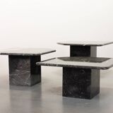 Italian Trio of Black Carrara Marble Side Tables with Oblique Angle, 1970s.