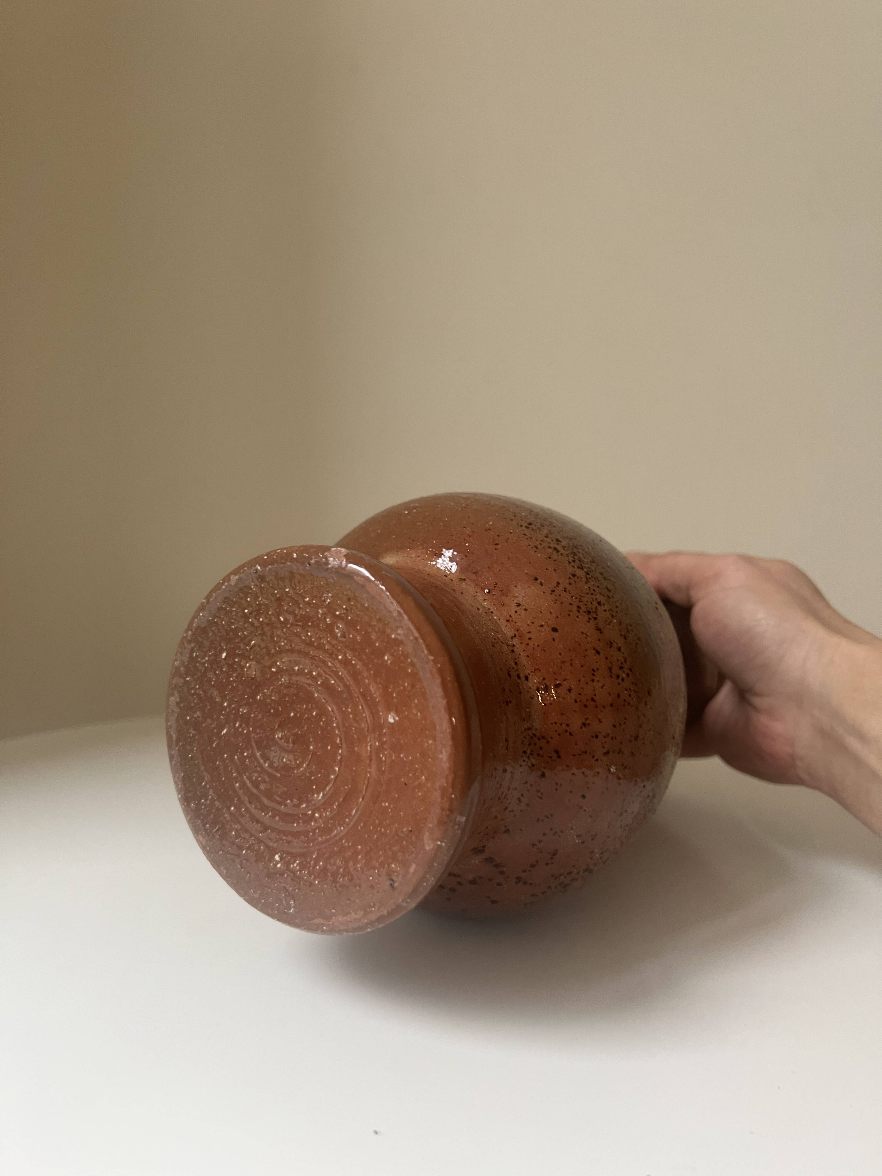 vintage red stoneware carafe vase from around 1970